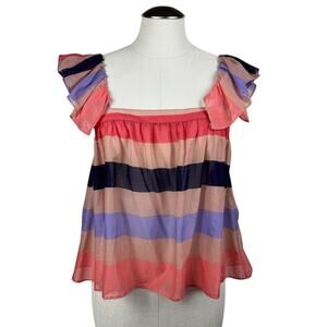 Women's Katharine Kidd Juno Stripe Sheer Blouse Lightweight‎ Feminine Top Small